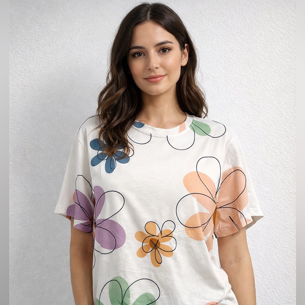 Floral Graphic Tee Size Large New Without Tags